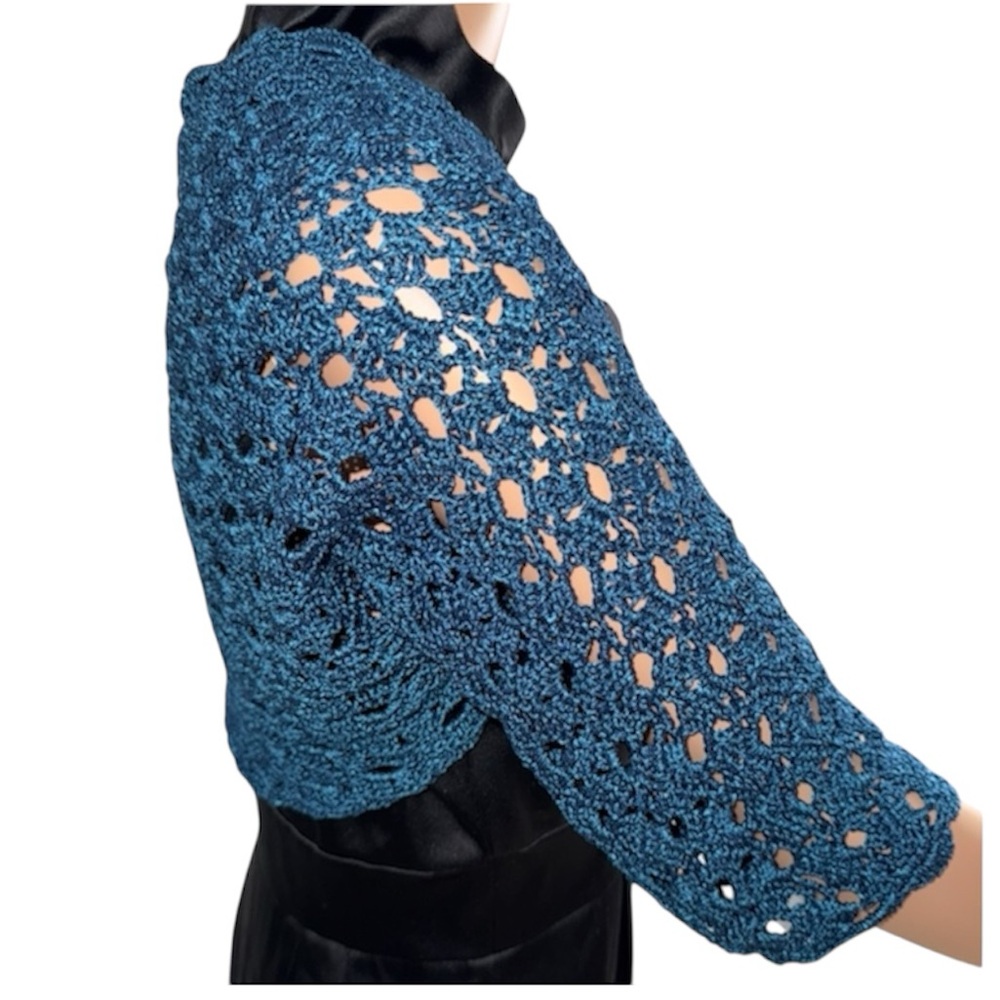 Hand-Crocheted Blue Shrug – Small/Medium